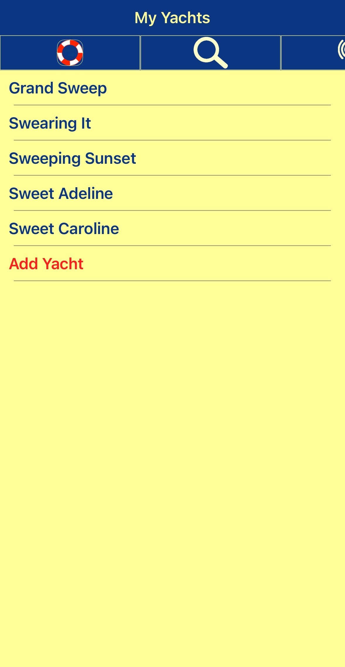 My Yachts - Home Screen