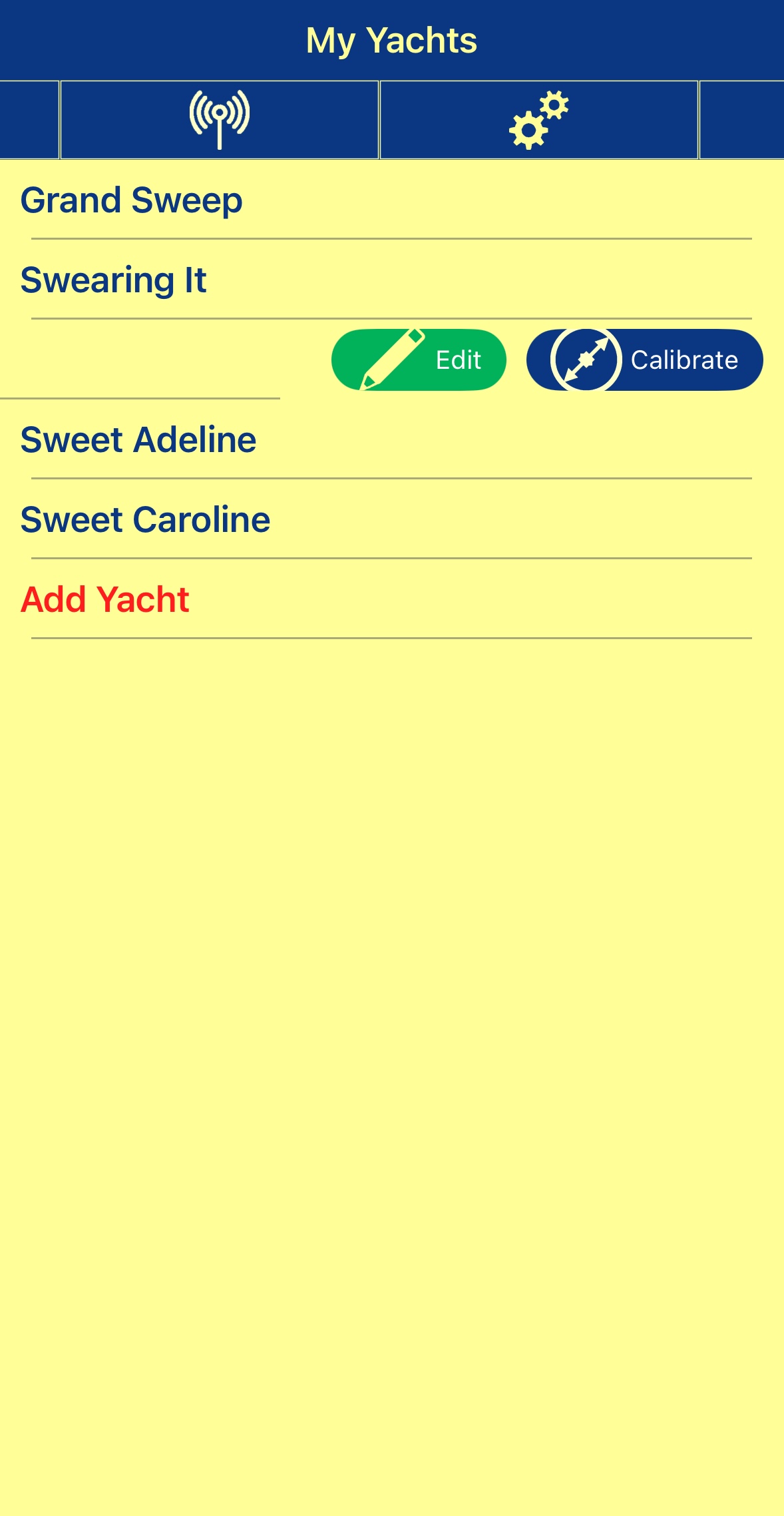 Edit Yacht Details or Calibrate?